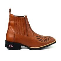 Bota Botina em Couro Cano Curto Country Feminina Bordada