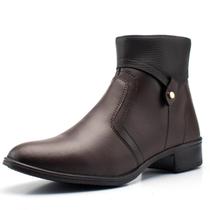 Bota Botina Feminina Cano Curto Salto Quadrado Coturno Bico Fino Marrom e Preto Bota Botina Feminina Cano Curto Salto Quadrado Coturno Bico Fino Marrom e Preto