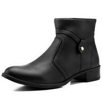 Bota Botina Feminina Cano Curto Salto Quadrado Coturno Bico Fino Marrom e Preto Bota Botina Feminina Cano Curto Salto Quadrado Coturno Bico Fino Marrom e Preto