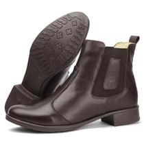 Bota Botina Feminina Country Bico Redondo Couro Legitimo .(MARROM)