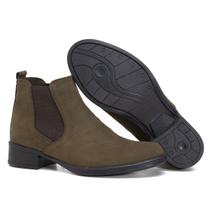 Bota Botina Feminina Couro Camurça Café Sola Blaqueada Country