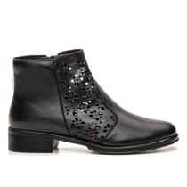 Bota Botina Feminina Couro Legitimo Corte A Laser Delicada Estilo Preto