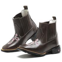 Bota Botina Feminina Rodeio Country Em Couro Com Bordado Bico Quadrado Bota Botina Feminina Rodeio Country Em Couro Com Bordado Bico Quadrado