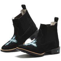 Bota Botina Feminina Rodeio Country Em Couro Com Bordado Cruz Bota Botina Feminina Rodeio Country Em Couro Com Bordado Cruz