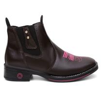 Bota Botina Feminina Texana Confortável Com Zíper Ou Elástico