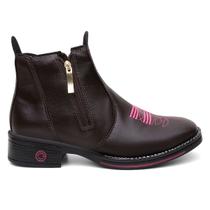 Bota Botina Feminina Texana Confortável Com Zíper Ou Elástico