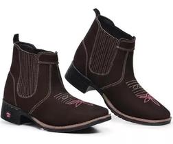 Bota Botina Feminina Texana Couro Bico Quadrado Cano Curto