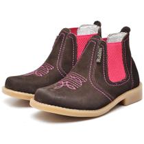 Bota Botina Infantil Rosa Couro Legitimo