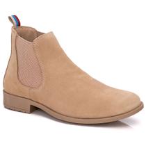Bota Botina Masculina Chelsea Couro Camurça Casual Conforto Areia