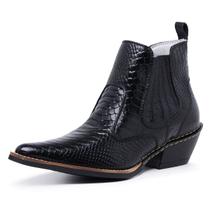Bota Botina Masculina Country Bico Fino Anaconda De Couro Preta JNA SHOES Bota Botina Masculina Country Bico Fino Anaconda De Couro Preta JNA SHOES