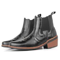 Bota Botina Masculina Texana Country Rodeio Bico Quadrado Salto Baixo Preto