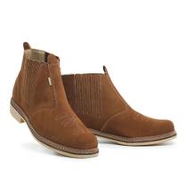 Bota Botina Masculino em Couro Na Cor Nobuck Terra Bico Quadrado Solado Latex