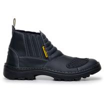 Bota Botina Segurança em Couro Preto Sapato para Trabalhar com C.A Elástico Lateral Cano Médio Pronta Entrega Epi Coturno Motociclista Confortável