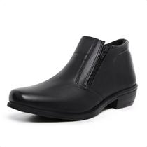 Bota Botina Social Couro Masculina Ziper Duplo Palmilha EVA Macia Bico Quadrado Solado Borracha