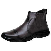 Bota Botina Social Masculino Couro Conforto Elastico Cano Medio Sola Borracha Antiderrapante