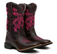 Bota Botina Texana Country Flor Pink