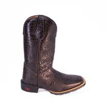 Bota Botina Texana Country Lisa Croco Café Unissex Bico Quadrado