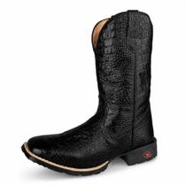 Bota Botina Texana Country Lisa Croco Preto Unissex Bico Quadrado Bota Botina Texana Country Lisa Croco Preto Unissex Bico Quadrado
