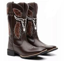 Bota Botina Texana Country Masculina Folhada Marrom