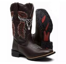 Bota Botina Texana Country Masculina Folhada Marrom