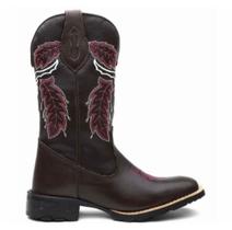 Bota Botina Texana Country Unissex Bordada Folhada Rosa Bico Quadrado