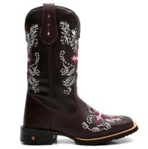 Bota Botina Texana Country Unissex Cruzeta Rosa Marrom