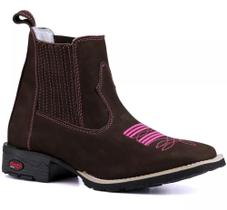 Bota Botina Texana Feminina Cano Curto Couro Bico Quadrado.