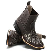 Bota Botina Texana Feminina Country De Couro Bordada Rodeio