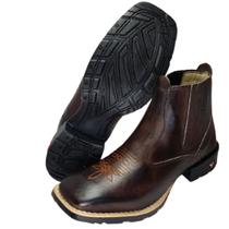 Bota Botina Texana Masculino Couro Látego Cano Médio