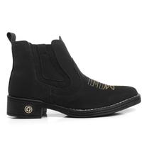 Bota Botina Texana Preto Unissex Rodeio com Bordado e Solado Resistente