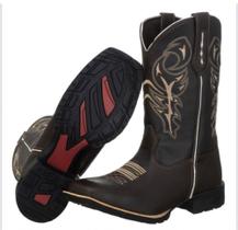 Bota Botina Texana Unisex Bordada Forrada Bico Quadrado Delegada Café - Texas Boots