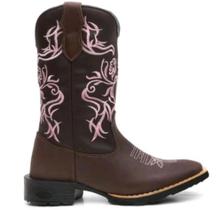 Bota Botina Texana Unissex Tribau Rose Toda Bordada Bico Quadrado Bota Botina Texana Unissex Tribau Rose Toda Bordada Bico Quadrado