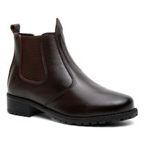Bota Botina Vitiello Feminina de Couro e Solado Costurado Cano Curto Chelsea Country