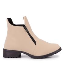 Bota Botinha Fashion Feminina Cano Curto Zíper Nude Sola Baixa Comfort 703 adv Bota Botinha Fashion Feminina Cano Curto Zíper Nude Sola Baixa Comfort 703 adv