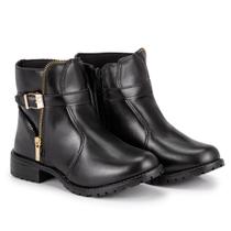 Bota Botinha Feminina Cano Curto Baixo Salto Quadrado Coturno Bico Redondo