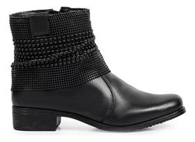 Bota Botinha Feminina Couro Legítimo Sola Baixa Cano Curto Brilhos Tendência