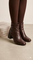 Bota Bottero Cano Bixo Salto Bloco Couro Marrom