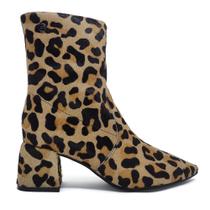 Bota Bottero Cano Curto Couro Salto Animal Print Leopardo