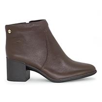 Bota Bottero Cano Curto Salto Bloco Couro Burnish Feminina