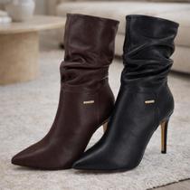 Bota Bottero Feminina couro Salto Fino CanoDetalhe Franzido