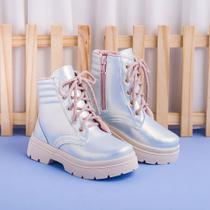 Bota Branca Coturno Pinokio Menina Com Zíper