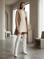 Bota Branca Over The Knee Salto 6cm Bico Fino Clássica Elegante