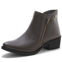 Bota Bredeni Em Couro Cano Com Zíper Preto Sola Preta