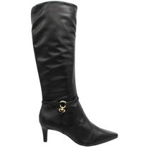 Bota Cano Alto Bebecê Adorno Dourado Salto Médio Feminina Bota Cano Alto Bebecê Adorno Dourado Salto Médio Feminina