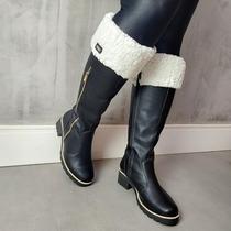 Bota Cano alto com lã Natales Napa Preta Forrada com Lã