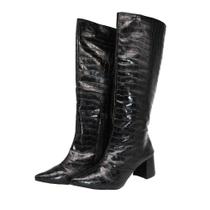 Bota Cano Alto Croco Feminino Salto Grosso Moda Fashion Passeio Conforto Estilo Bota Cano Alto Croco Feminino Salto Grosso Moda Fashion Passeio Conforto Estilo