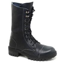 Bota Cano Alto Graxo Preto Com Sola De Borracha Preta