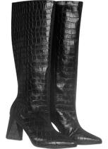 Bota Cano Alto Longo Feminina Salto Grosso Over Joelho Croco