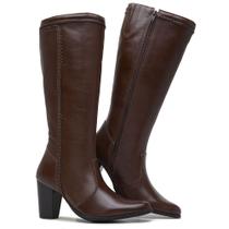 Bota Cano Alto Marrom e Preto em Couro Legítimo com Salto Médio Bota Cano Alto Marrom e Preto em Couro Legítimo com Salto Médio
