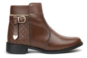Bota Cano Baixo Detalhes Fivela Elegante Moda Confortável